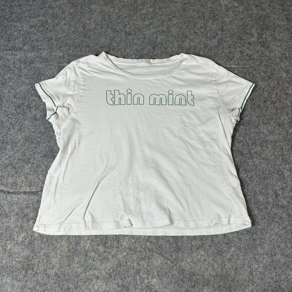 MOTHER Women’s Medium White Thin Mint Cotton Graphic Cropped White Tee - Picture 1 of 10